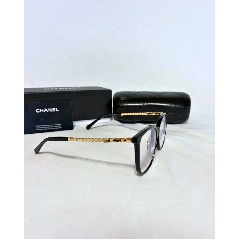 CHANEL 3441QA 001 Pearl & Chain Eyeglasses Frames Black 53-18-145 Excellent